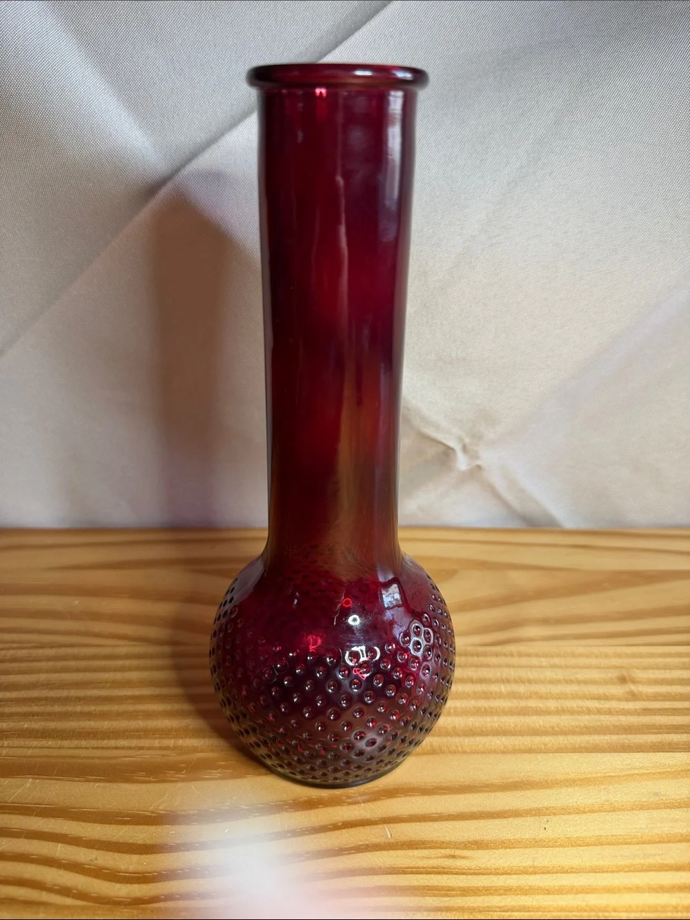 Vintage E.O. Brody Ruby Red Hobnail Glass Bud Vase USA 04